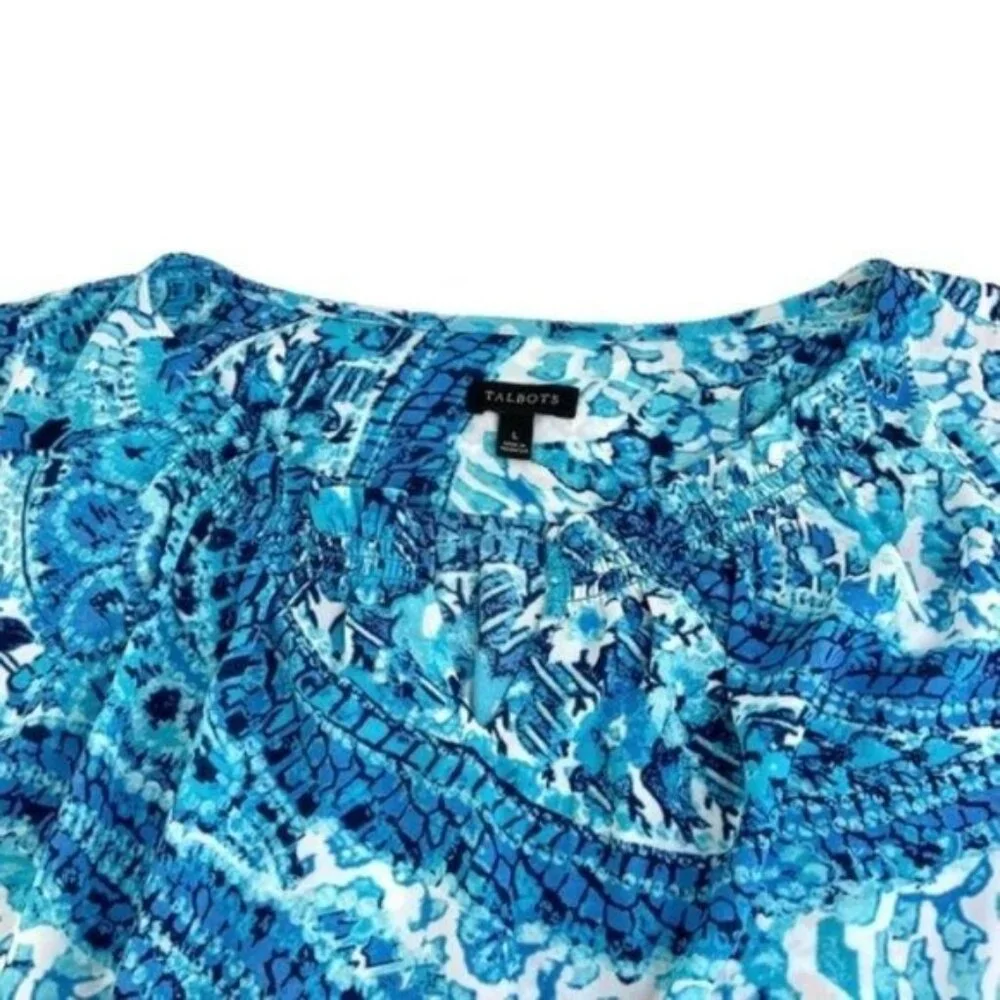 Talbots Blue Paisley Boho Blouse 3/4 Sleeves - Picture 2 of 4